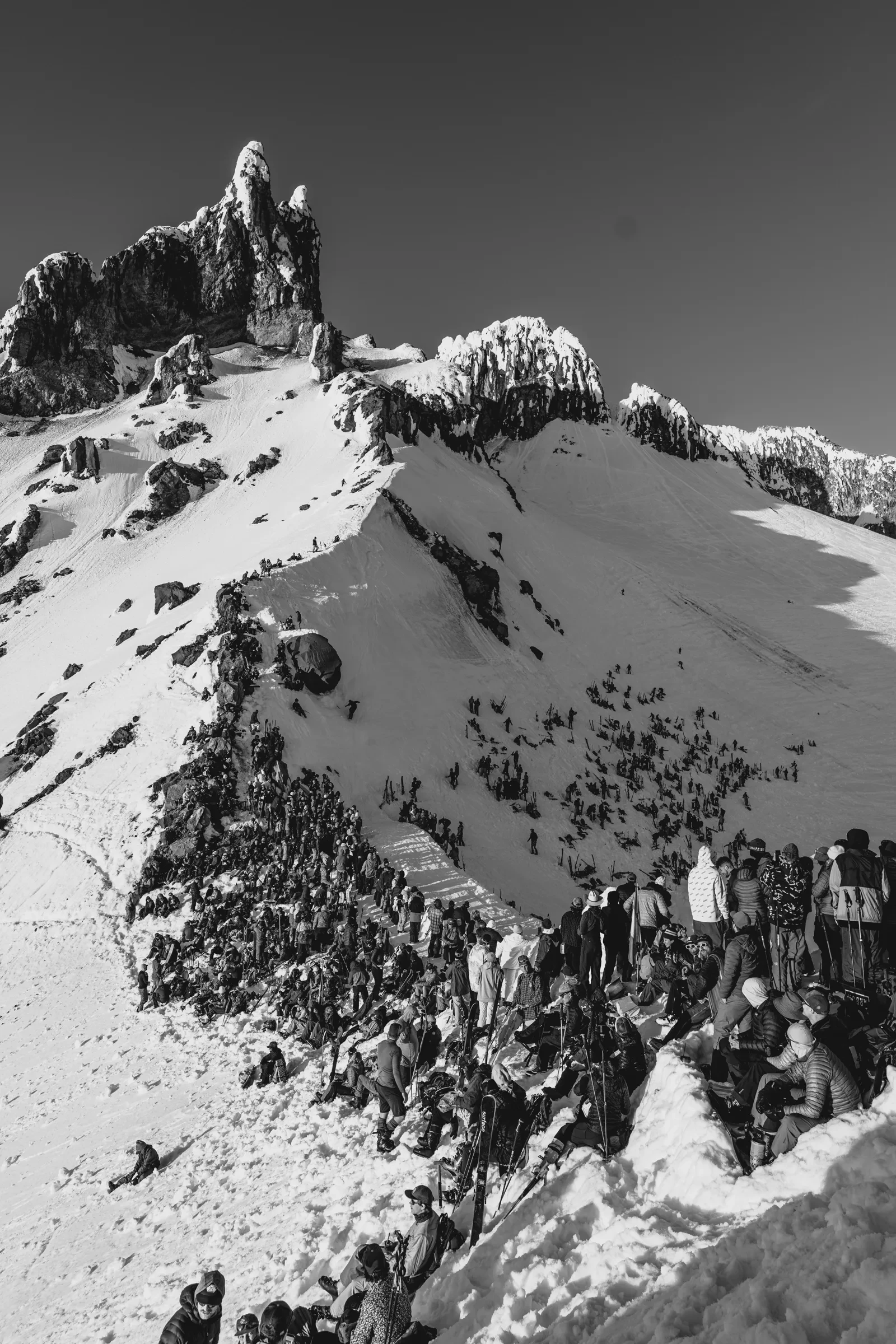A snow-covered alpine summit