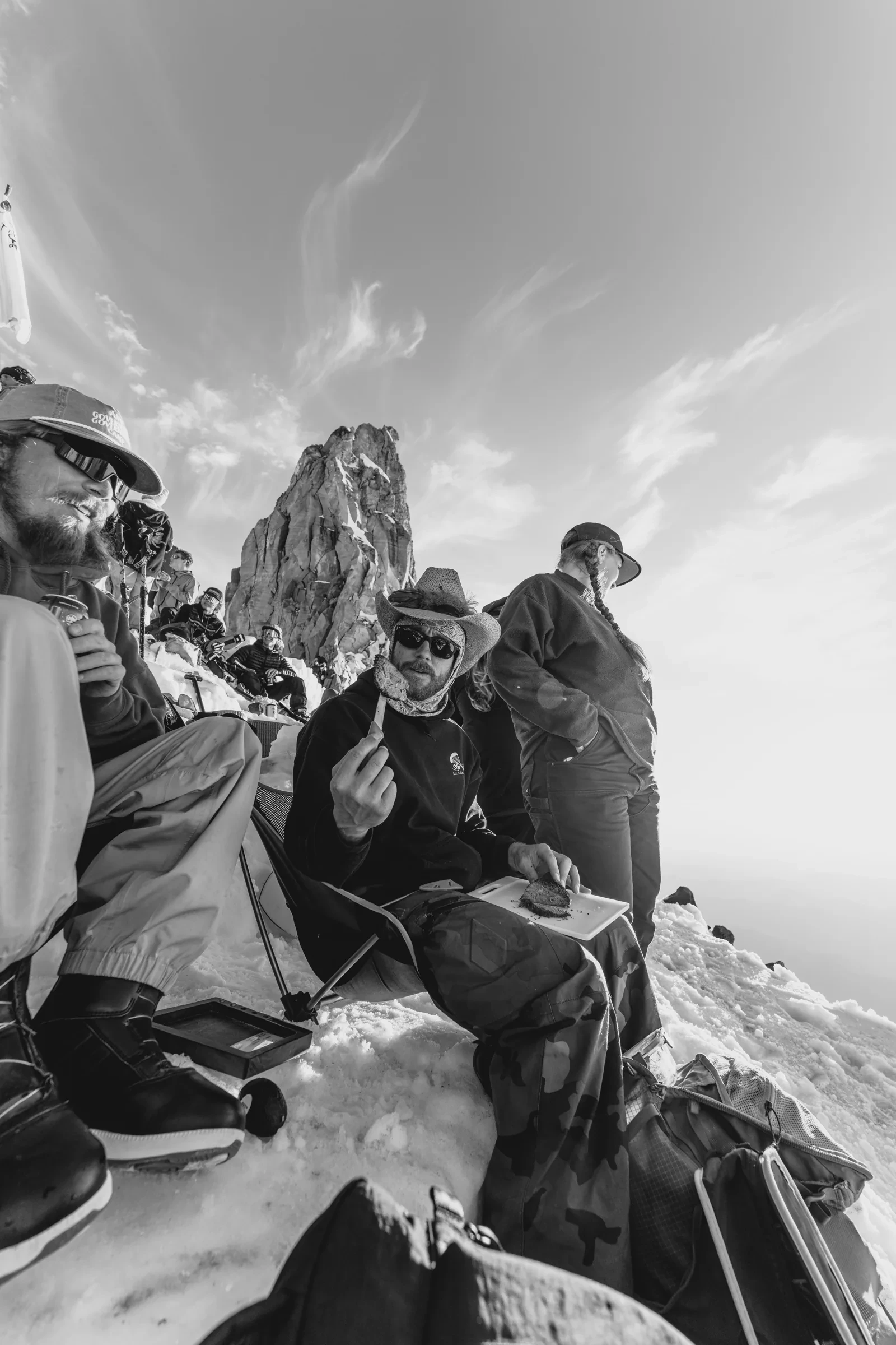 Friends standing together in the alpine