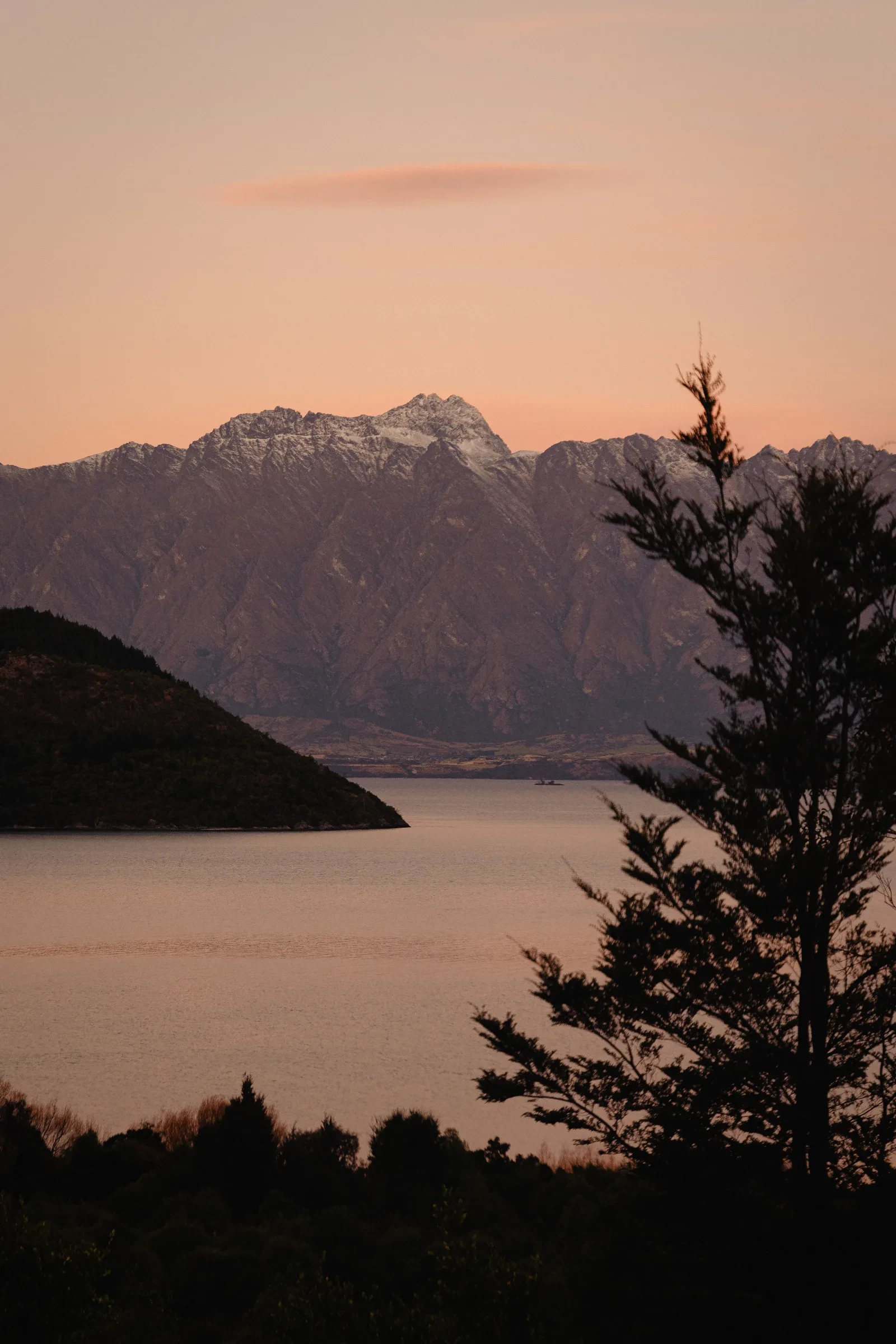 Dusk settling over a mountain lake