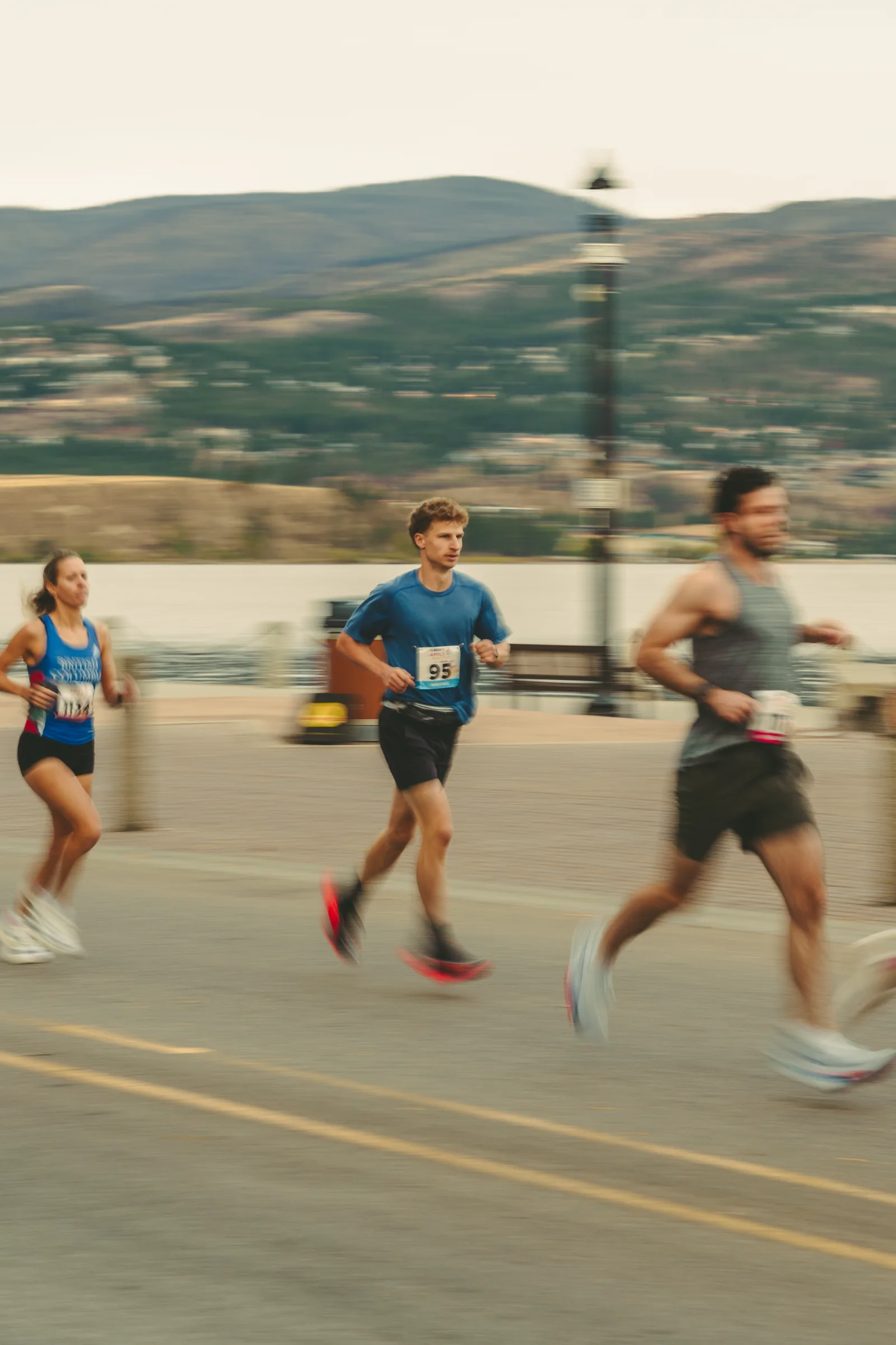 A runner framed vertically along the course