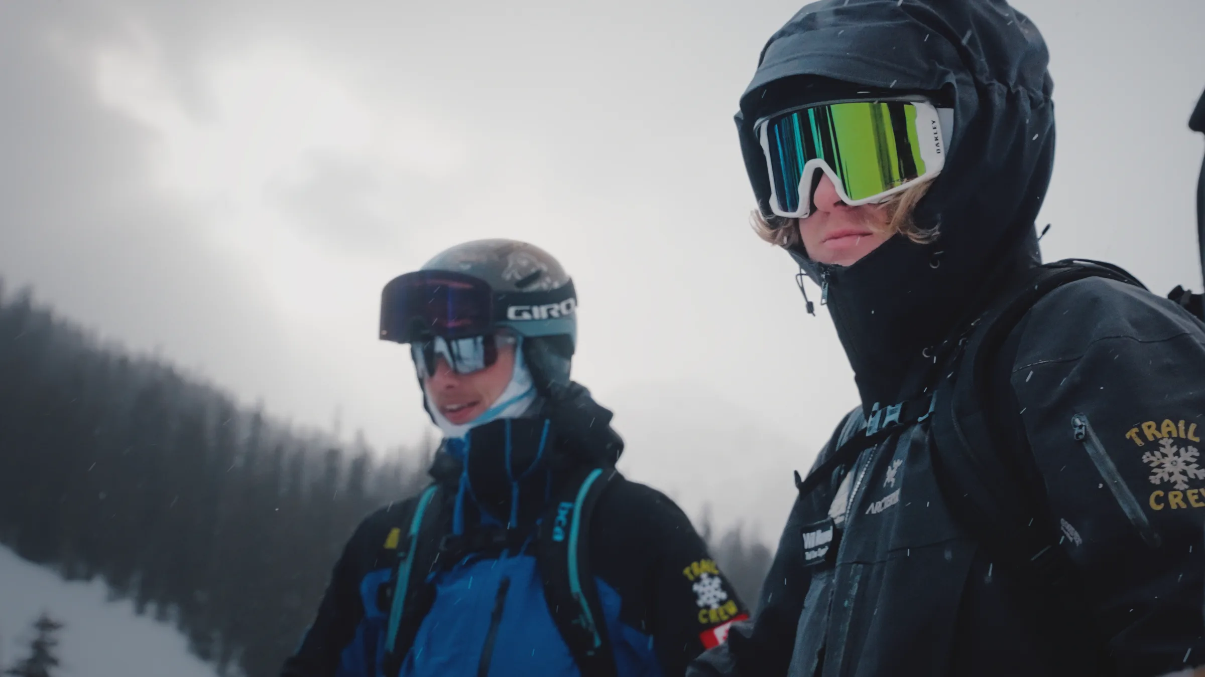Two trail crew members working on the mountain