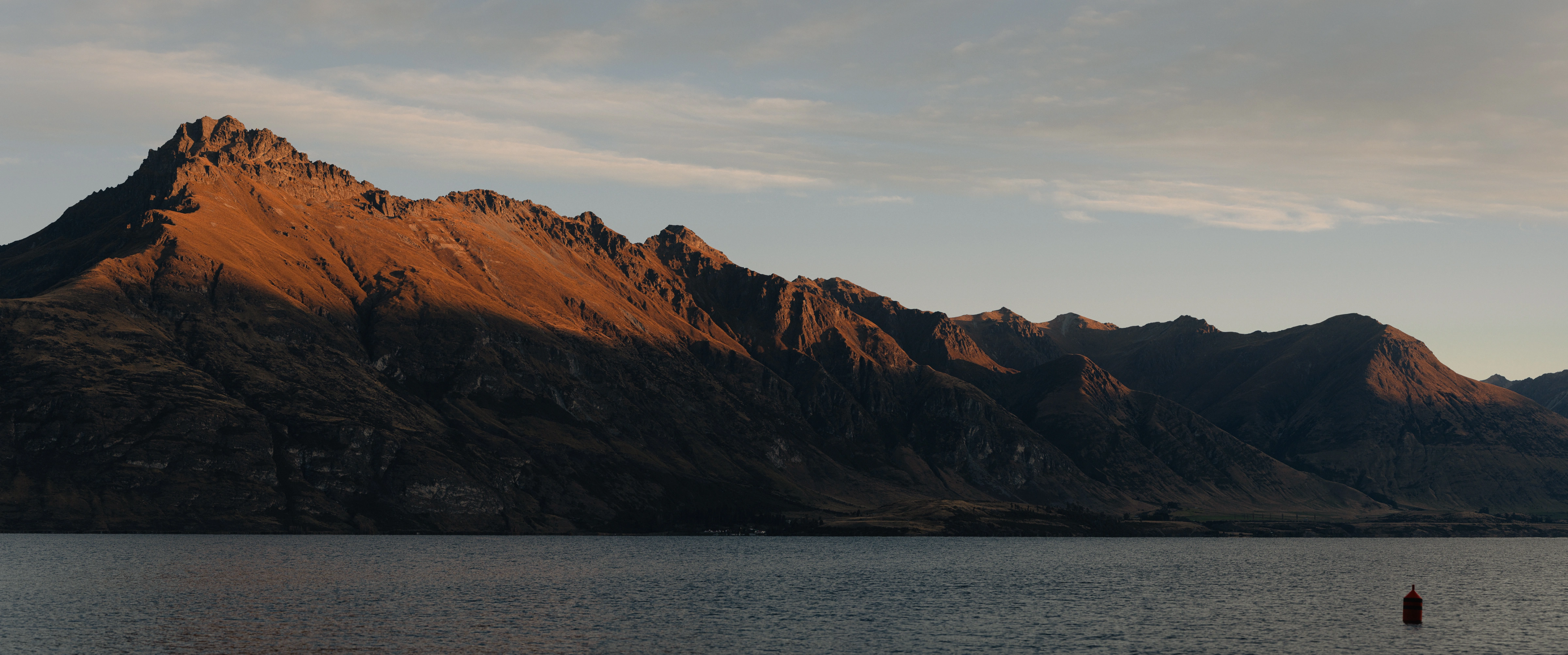 Warm evening light across a mountain basin