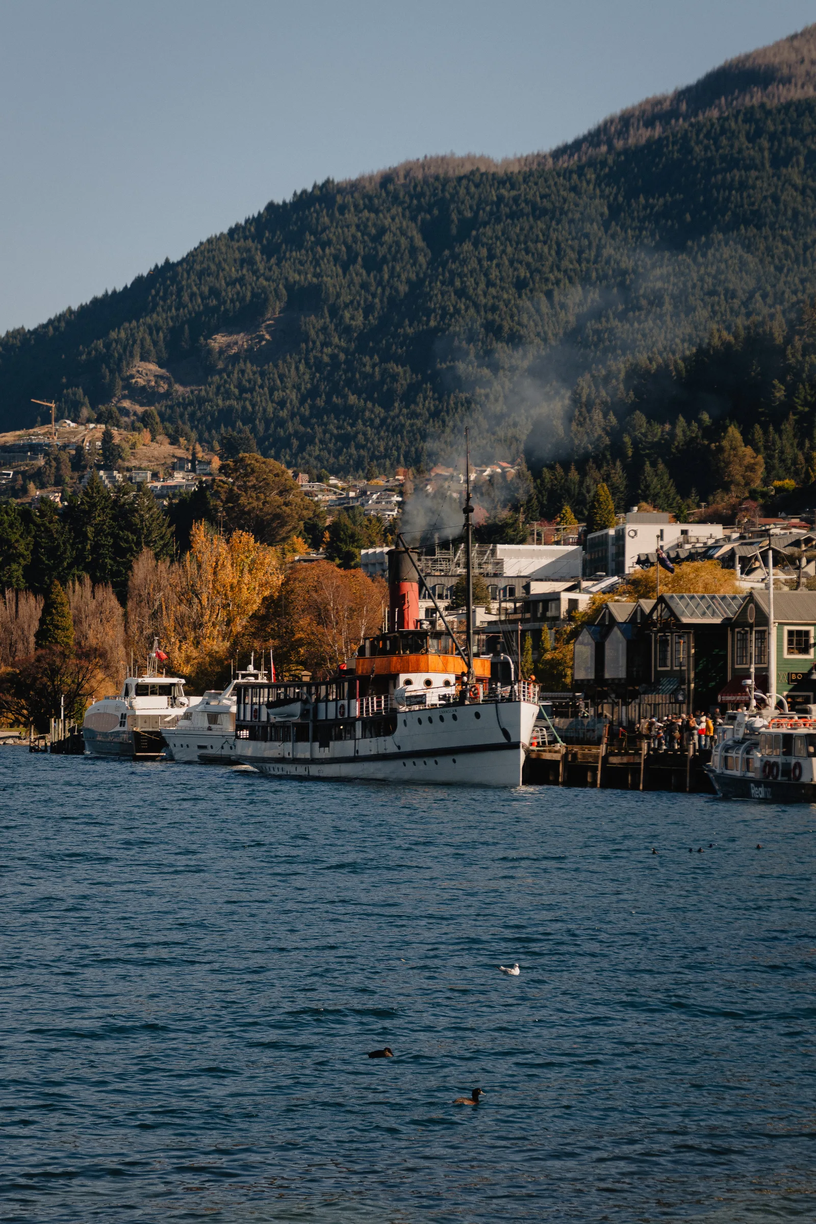 A waterfront town seen from the lake